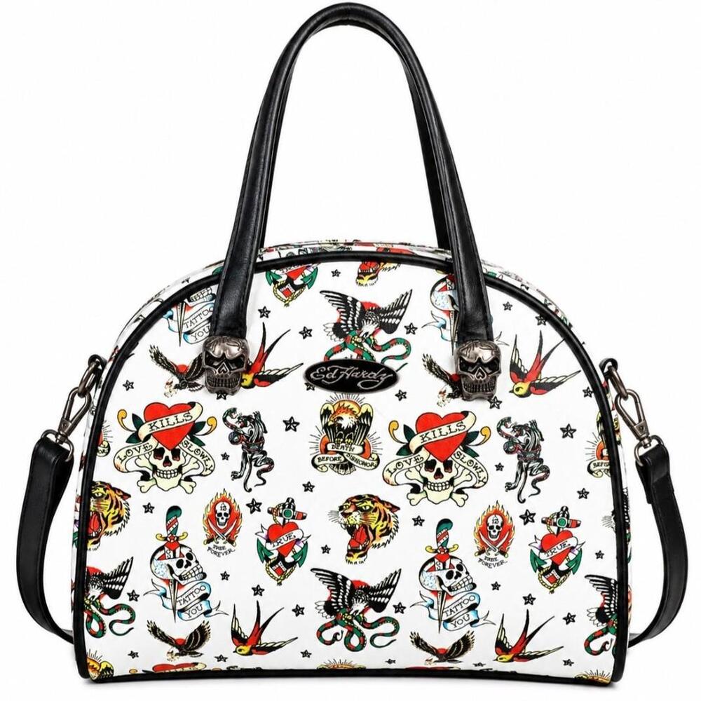 Ed Hardy Tattoo Print Insulated Lunch Tote NWT Skull Handle Cooler Bag Y2K